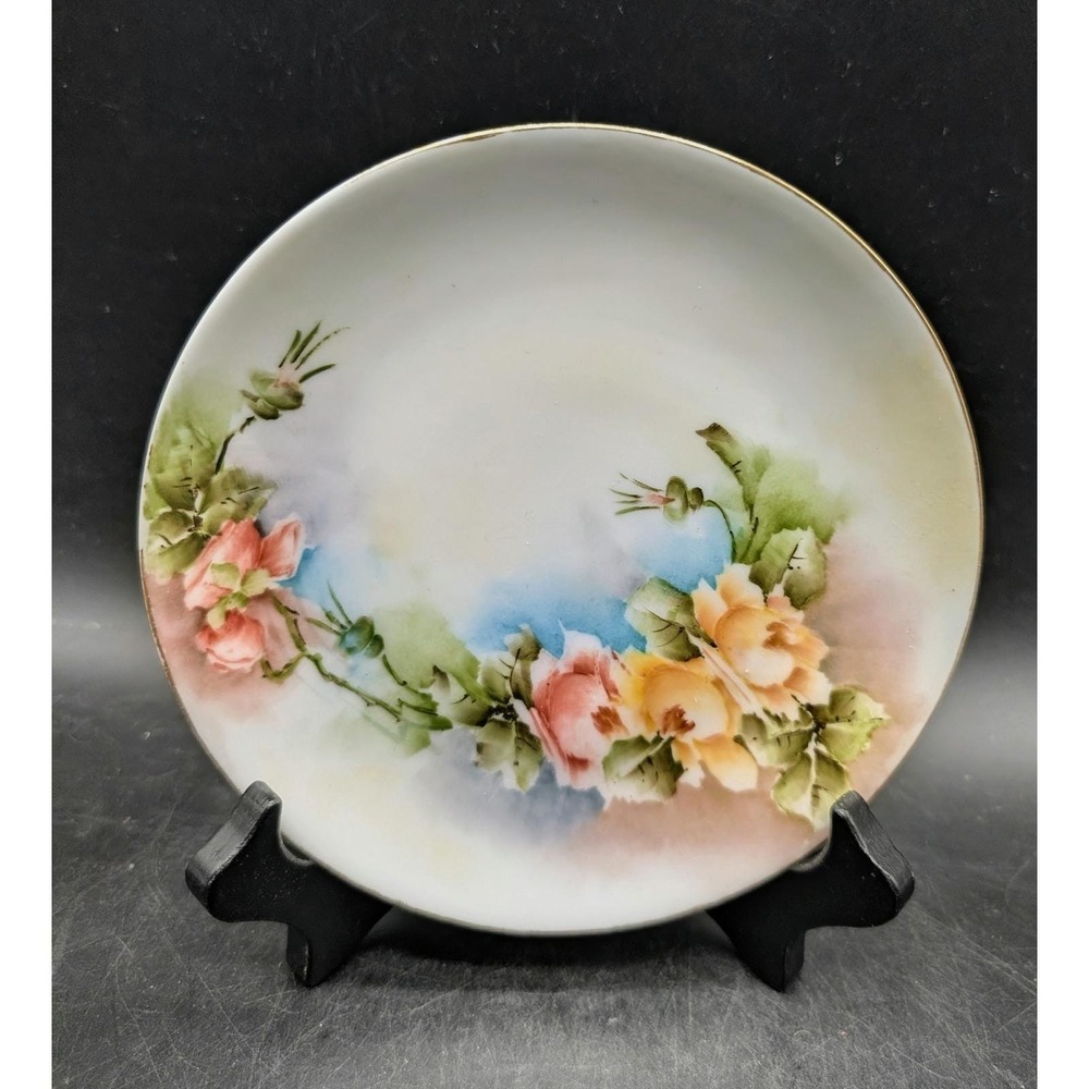 Hutschenreuther Selb Bavaria Hand Painted Floral Porcelain Plate Gold Rim 6.25in